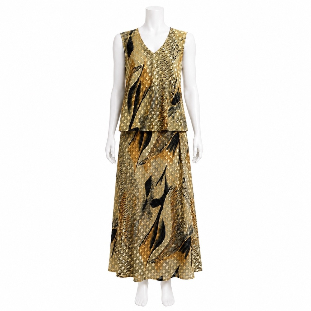 Vintage SAM USA 2 Pc Abstract Skirt Set 2XL Made USA Resort Cruise Wear Outfit